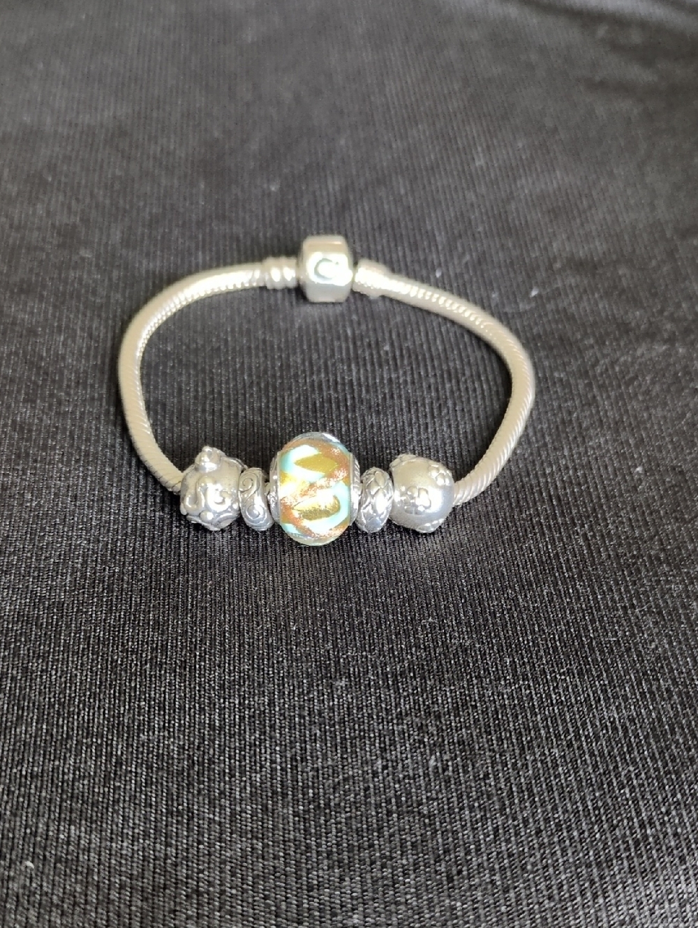 Chamilia Sterling Silver Charm Bracelet with Murano Glass Bead